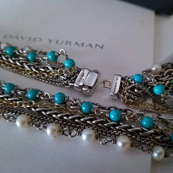 SOLD - DAVID YURMAN *RARE* 18K Gold Turquoise Pearl Necklace - Pristine! $2150 - Picture 13 of 13